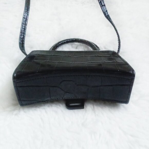 Balenciaga Mini Hourglass Black Croc Embossed Top Handle Crossbody Bag - Picture 9 of 12